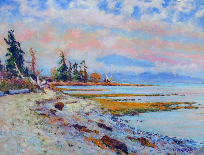 “Brandt Point Fall” by D.F. Gray, pastel painting with rich autumn colours and soft shading capturing fall’s transition.